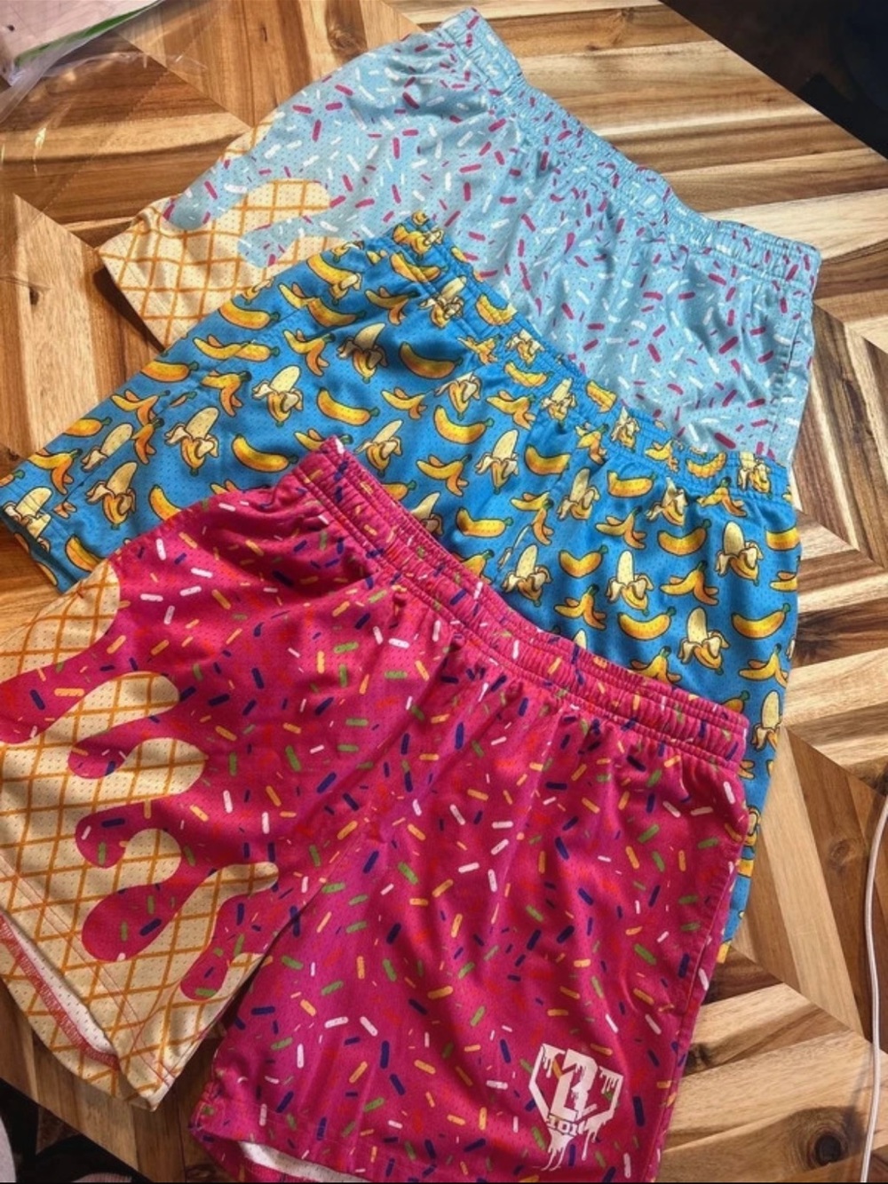 Kids Novelty Print Swim/Play Shorts — Pink, Blue, Light Blue